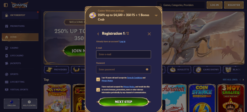 DivaSpin Casino Review Australia - Registration
