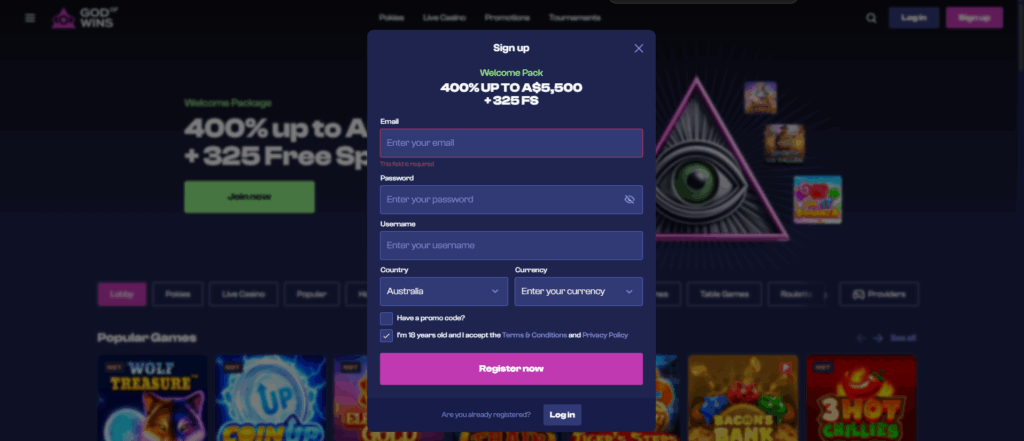 God of Wins Casino Australia Review Sign Up