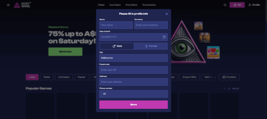 God of Wins Casino Australia Review Registration