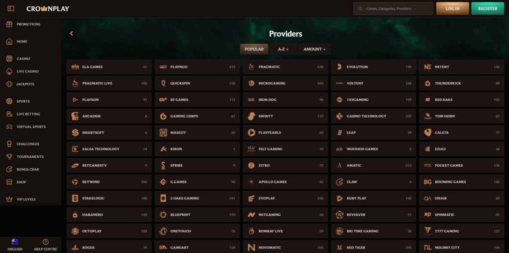 Crown-Play Casino Australia Review Pokies/Providers