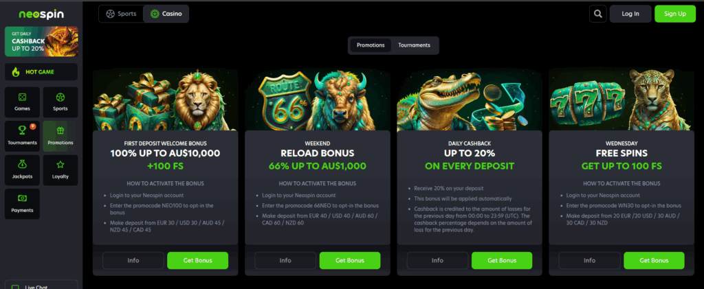 Neo Spin Casino Australia Review Promotions&Bonuses