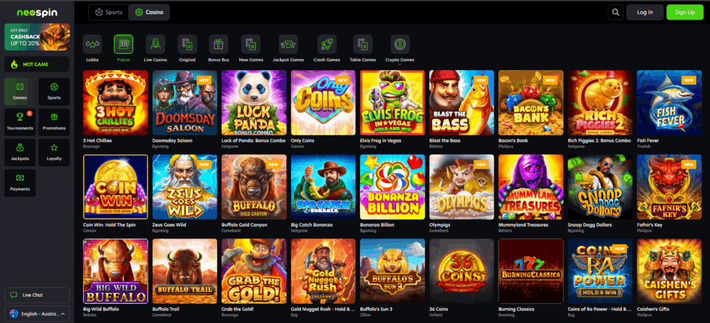 NeoSpin Casino Australia Review Pokies Collection