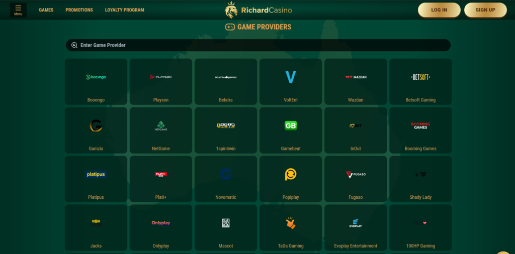 Richard Casino game providers including Novomatic Playson Wazdan Betsoft and Evoplay