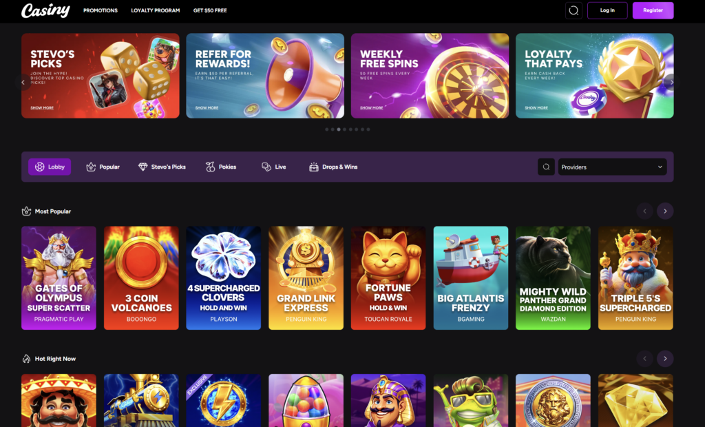 Casiny Casino pokies lobby for Australia