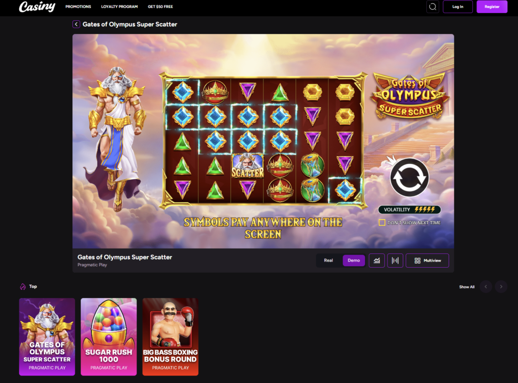 Casiny Casino Game page